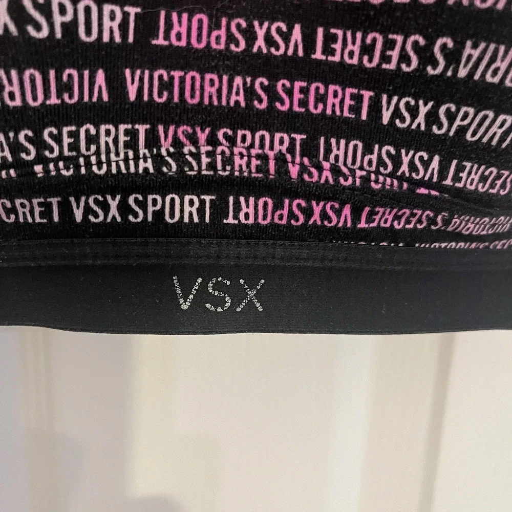 Victoria's Secret VSX Sports‎ Bra 32B Black Pink Logo Athletic Racerback Workout